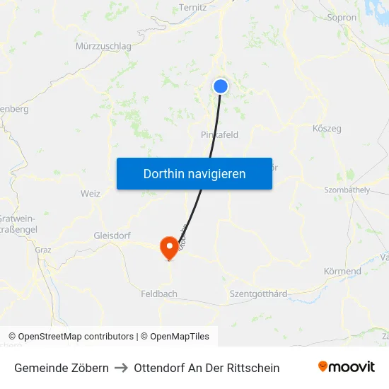 Gemeinde Zöbern to Ottendorf An Der Rittschein map