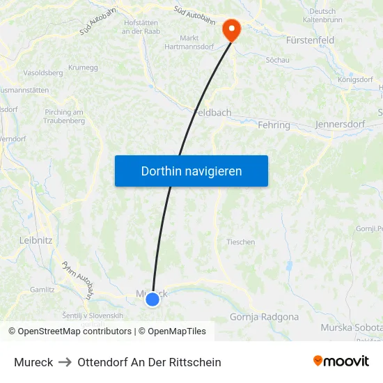 Mureck to Ottendorf An Der Rittschein map