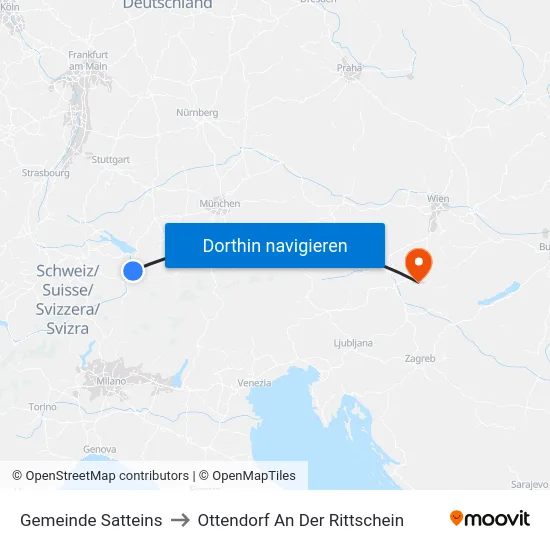 Gemeinde Satteins to Ottendorf An Der Rittschein map