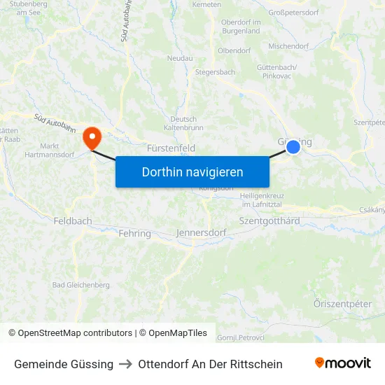 Gemeinde Güssing to Ottendorf An Der Rittschein map