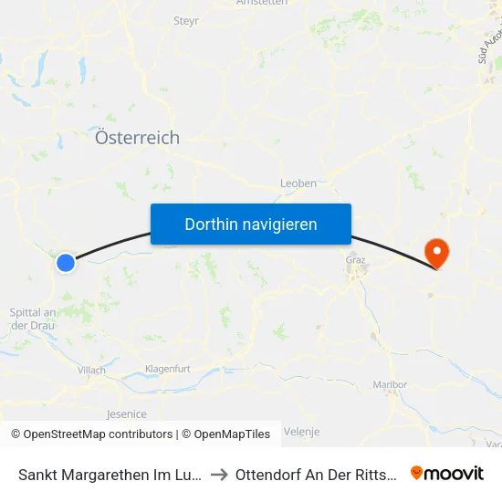 Sankt Margarethen Im Lungau to Ottendorf An Der Rittschein map