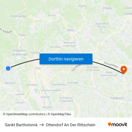 Sankt Bartholomä to Ottendorf An Der Rittschein map