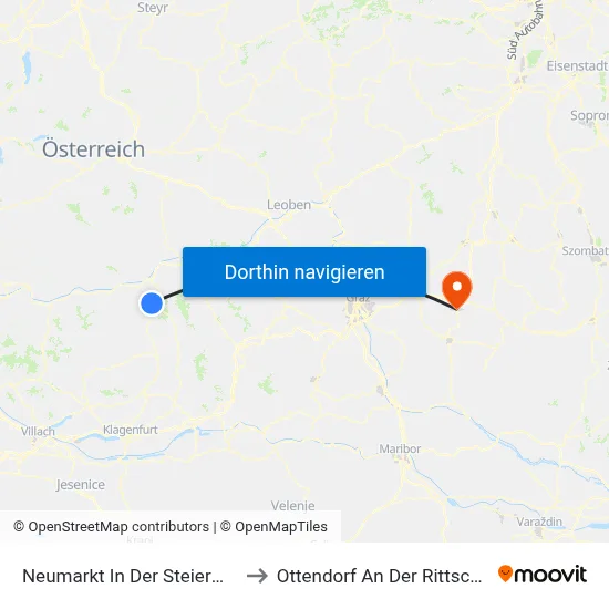 Neumarkt In Der Steiermark to Ottendorf An Der Rittschein map
