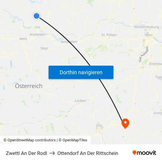 Zwettl An Der Rodl to Ottendorf An Der Rittschein map