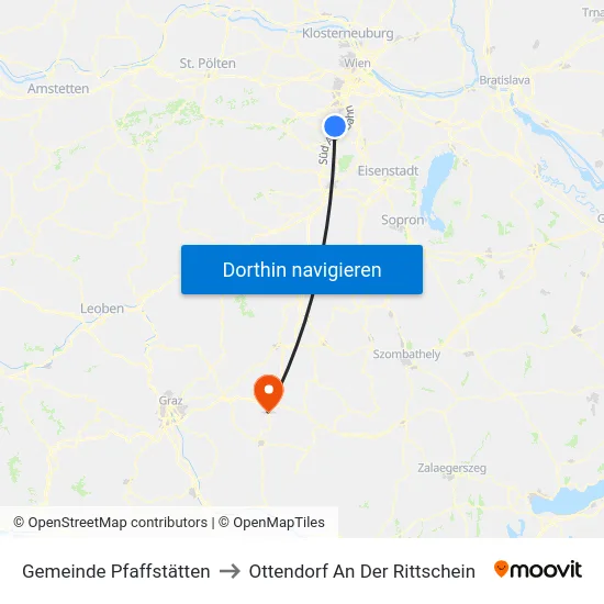 Gemeinde Pfaffstätten to Ottendorf An Der Rittschein map