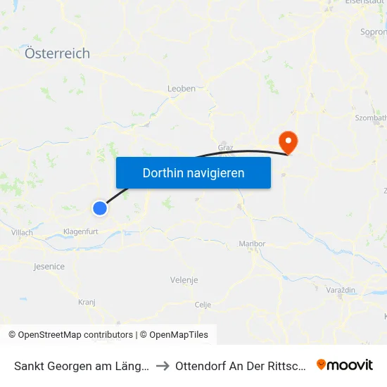 Sankt Georgen am Längsee to Ottendorf An Der Rittschein map