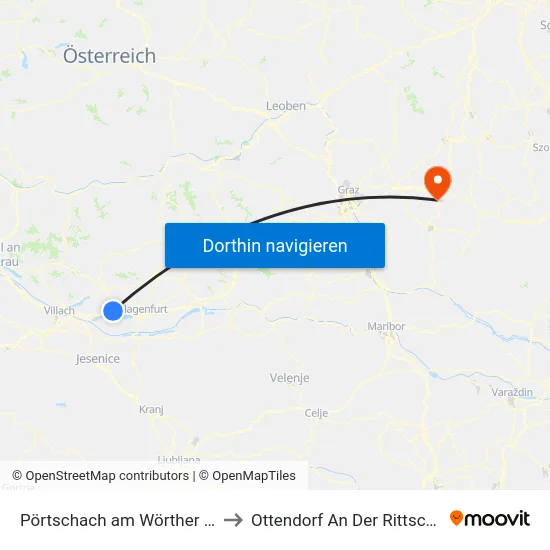 Pörtschach am Wörther See to Ottendorf An Der Rittschein map