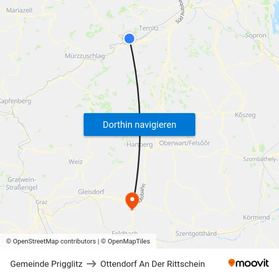 Gemeinde Prigglitz to Ottendorf An Der Rittschein map