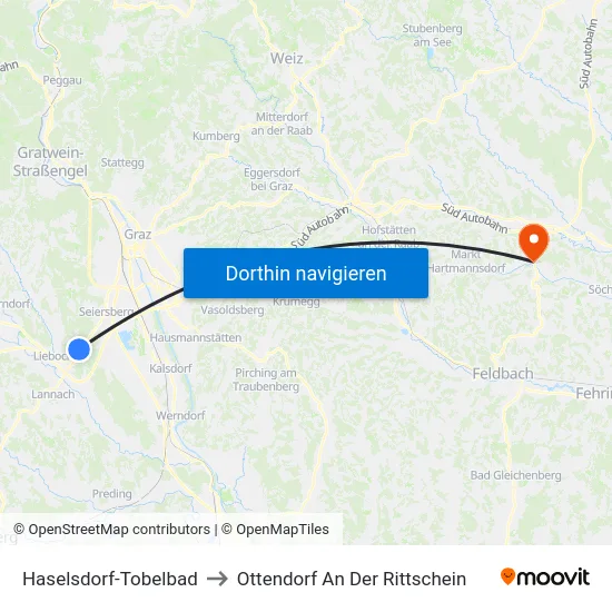 Haselsdorf-Tobelbad to Ottendorf An Der Rittschein map