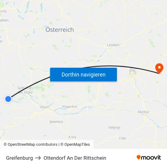 Greifenburg to Ottendorf An Der Rittschein map