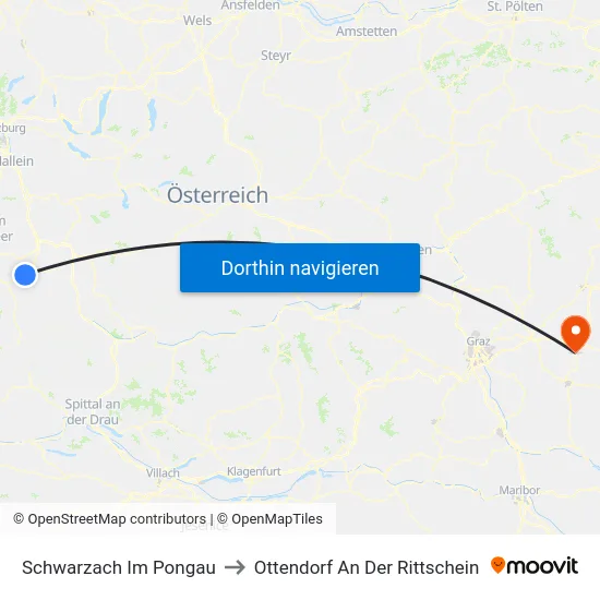 Schwarzach Im Pongau to Ottendorf An Der Rittschein map