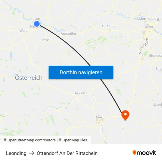 Leonding to Ottendorf An Der Rittschein map