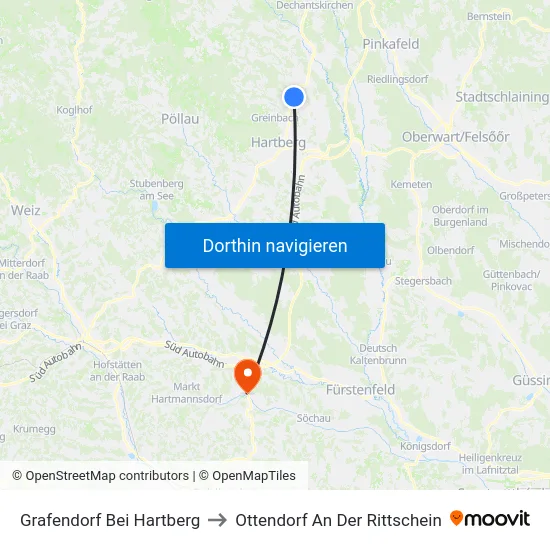 Grafendorf Bei Hartberg to Ottendorf An Der Rittschein map