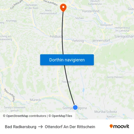 Bad Radkersburg to Ottendorf An Der Rittschein map