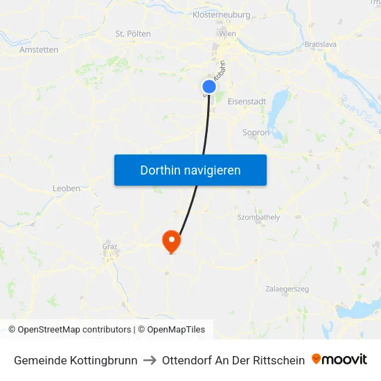 Gemeinde Kottingbrunn to Ottendorf An Der Rittschein map
