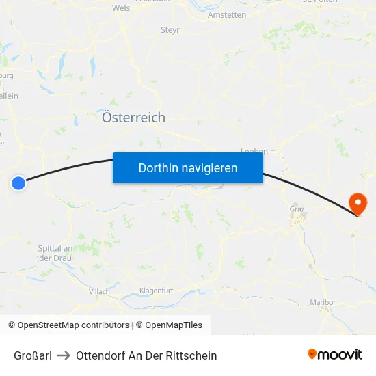 Großarl to Ottendorf An Der Rittschein map
