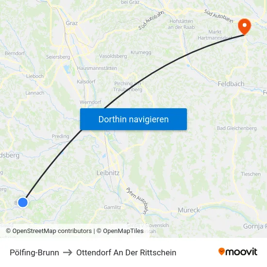 Pölfing-Brunn to Ottendorf An Der Rittschein map