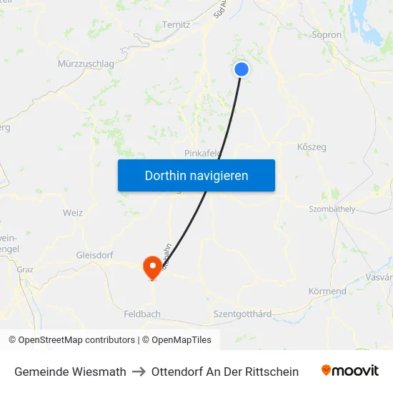 Gemeinde Wiesmath to Ottendorf An Der Rittschein map