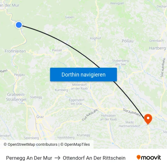 Pernegg An Der Mur to Ottendorf An Der Rittschein map