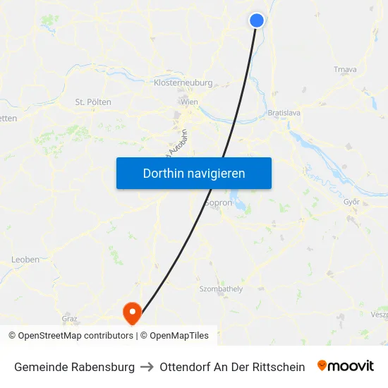 Gemeinde Rabensburg to Ottendorf An Der Rittschein map