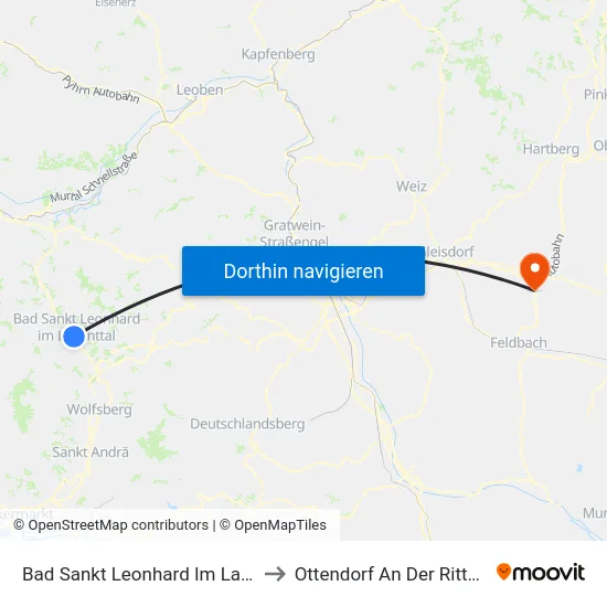 Bad Sankt Leonhard Im Lavanttal to Ottendorf An Der Rittschein map