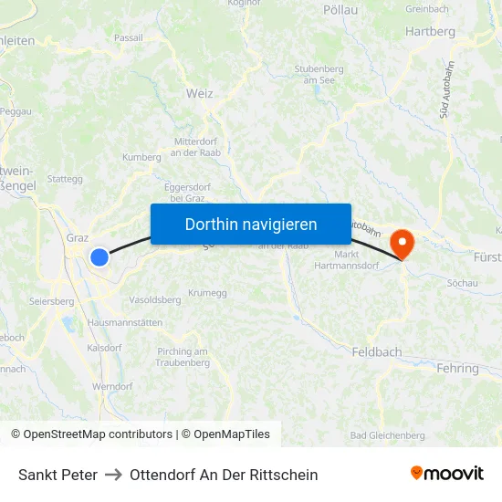 Sankt Peter to Ottendorf An Der Rittschein map