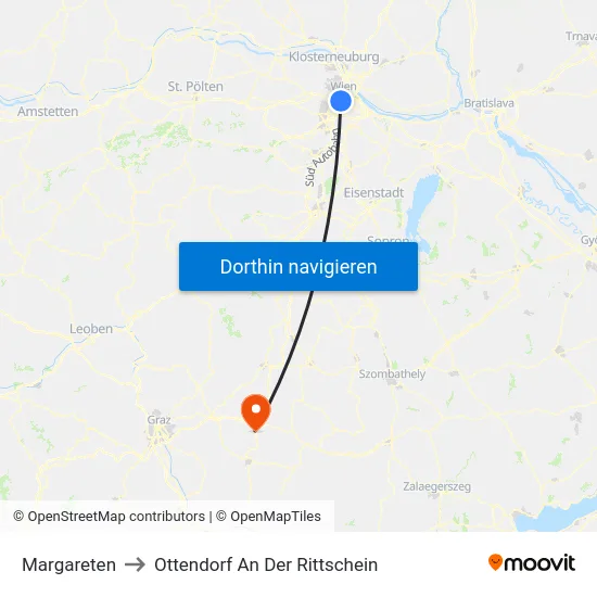 Margareten to Ottendorf An Der Rittschein map