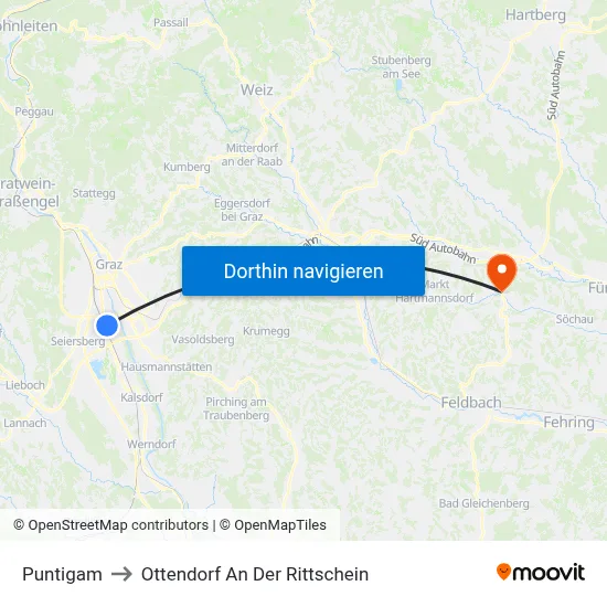 Puntigam to Ottendorf An Der Rittschein map