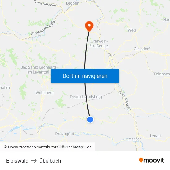 Eibiswald to Übelbach map