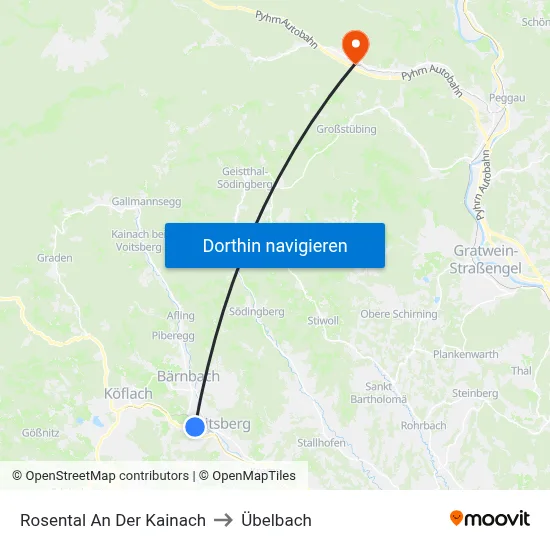 Rosental An Der Kainach to Übelbach map