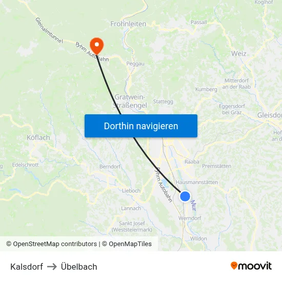 Kalsdorf to Übelbach map