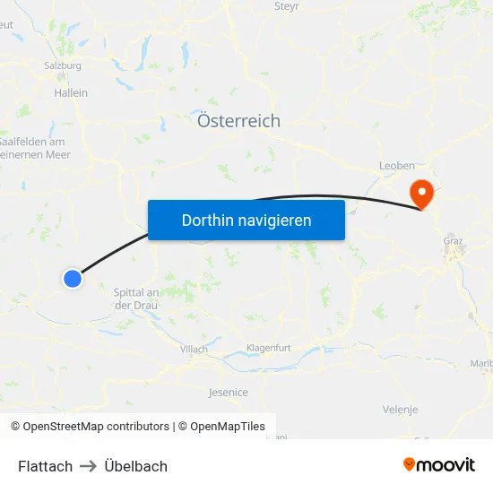 Flattach to Übelbach map
