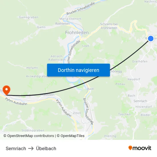 Semriach to Übelbach map