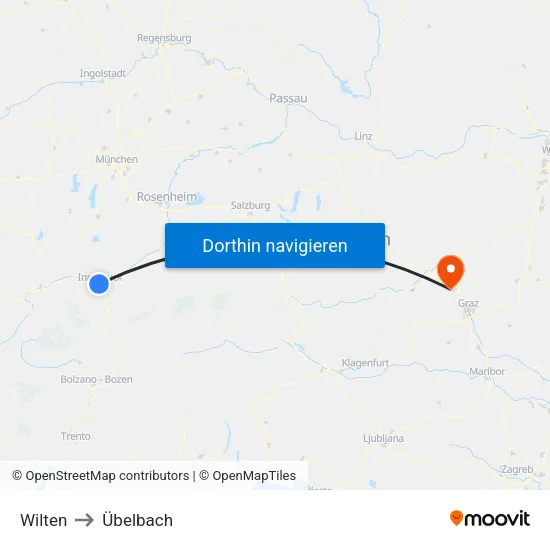 Wilten to Übelbach map