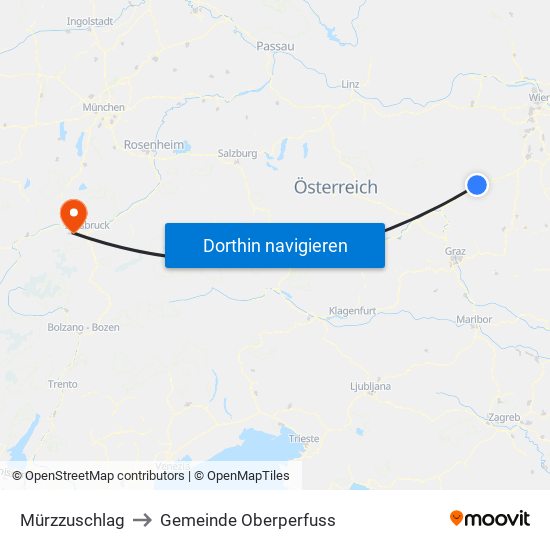 Mürzzuschlag to Gemeinde Oberperfuss map
