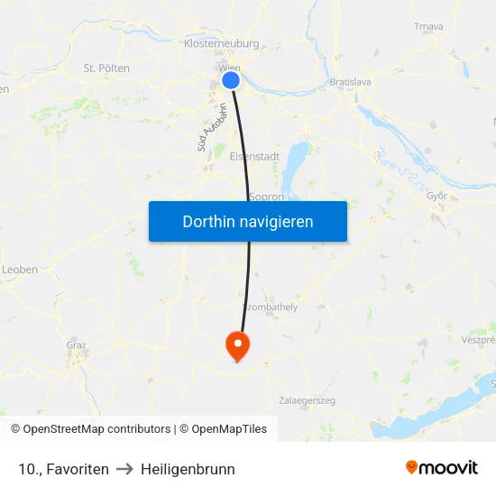 10., Favoriten to Heiligenbrunn map