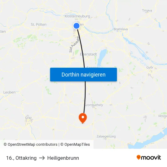 16., Ottakring to Heiligenbrunn map