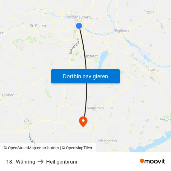 18., Währing to Heiligenbrunn map