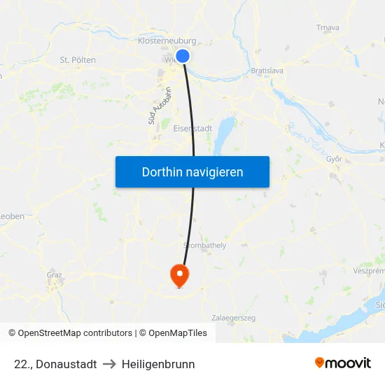 22., Donaustadt to Heiligenbrunn map