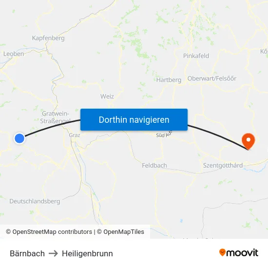 Bärnbach to Heiligenbrunn map