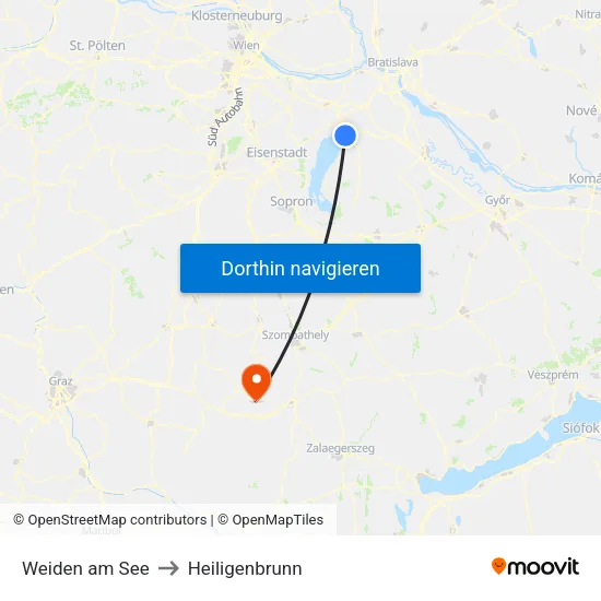 Weiden am See to Heiligenbrunn map