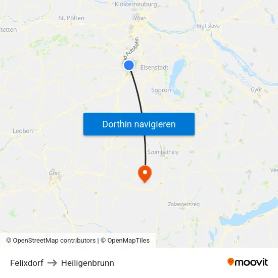 Felixdorf to Heiligenbrunn map
