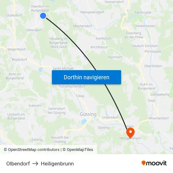 Olbendorf to Heiligenbrunn map