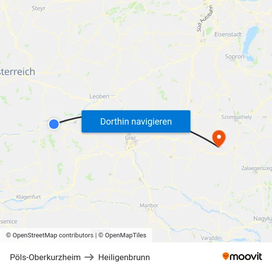 Pöls-Oberkurzheim to Heiligenbrunn map
