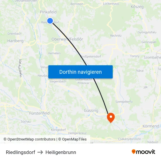 Riedlingsdorf to Heiligenbrunn map