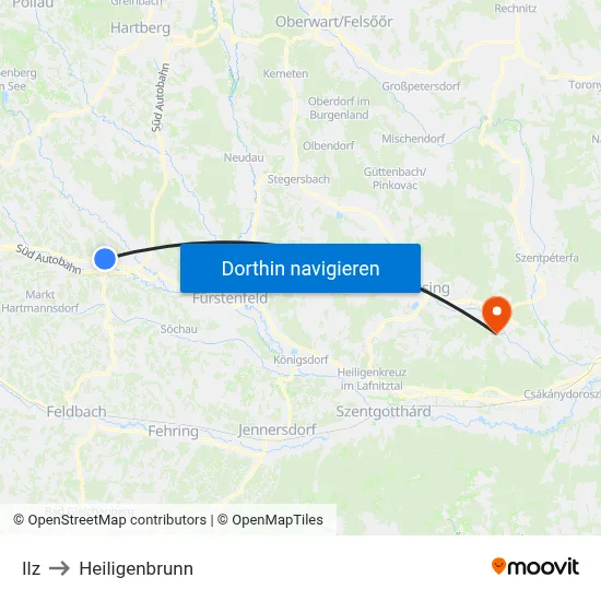 Ilz to Heiligenbrunn map
