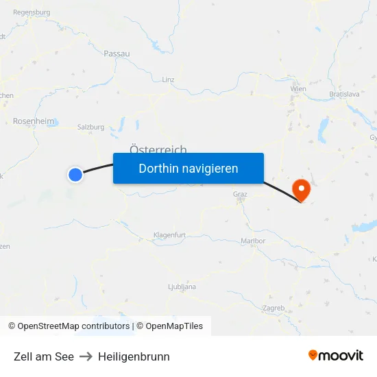 Zell am See to Heiligenbrunn map