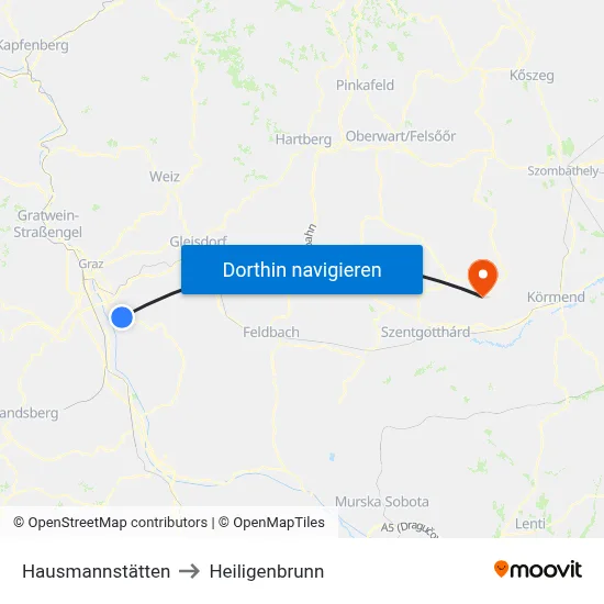 Hausmannstätten to Heiligenbrunn map