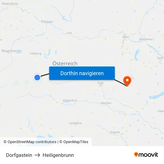 Dorfgastein to Heiligenbrunn map