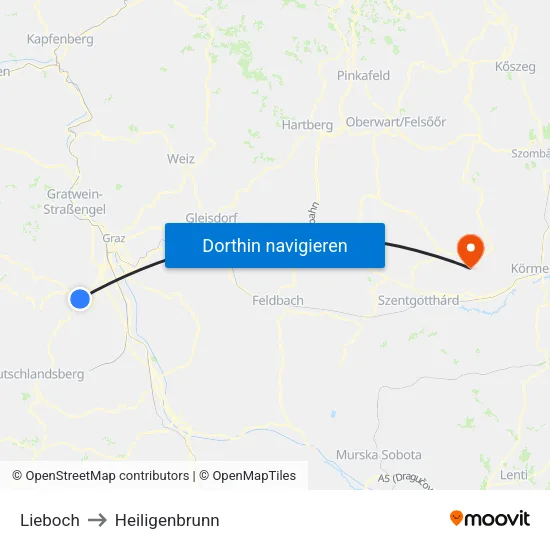 Lieboch to Heiligenbrunn map